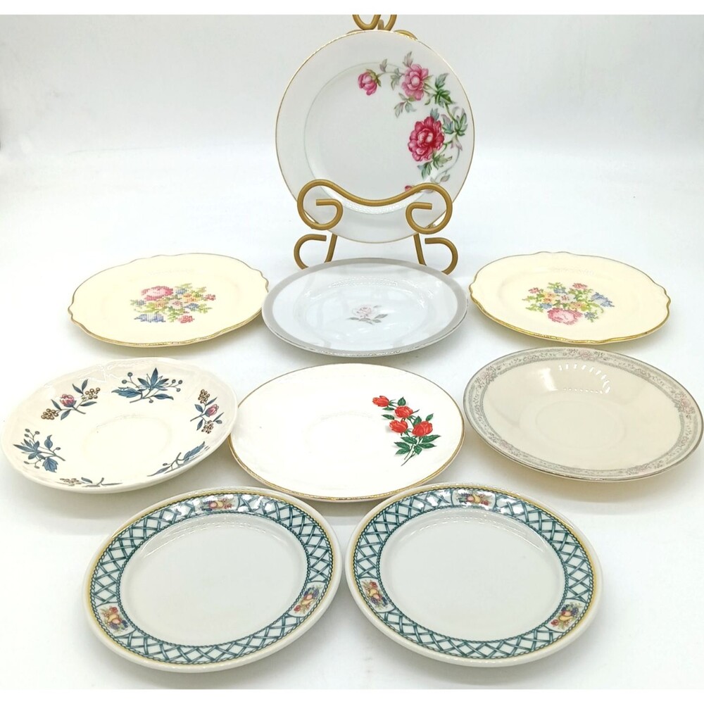 Vintage Miscellaneous Lot of 9 Floral Dessert Bread Plates & Saucer Plates